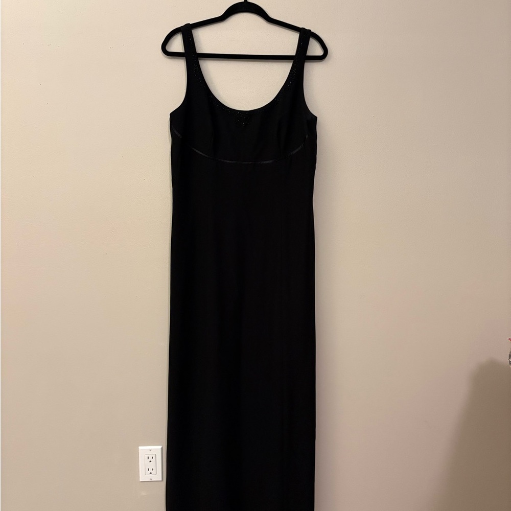 Size 14, Ann Taylor, Black Sleeveless Formal Maxi Dress embellished neckline